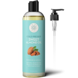 Pure Body Naturals Pure Body Naturals Sweet Almond Oil for Hair and Skin, 100% Pure and Cold Pressed, Hexane Free, Skin Moisturizer, Nails, Therapeutic Massage, Carrier Oil 16 Fl. Ounce (Label Varies)