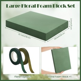 Elcoho 1 Pack Large Floral Foam Base 15.7"L x 11.8"W x 2.4"H Floral Foam Block with 2 Floral Tape Wet Dry Floral Foam Brick for Home Wedding Centerpieces Fresh or Artificial Flowers DIY Arts Crafts