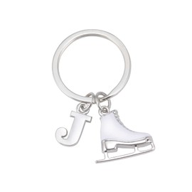 Amaxer White Enamel Ice Skates Shoes Pendant Keyring Alphabet Letters A-Z Ice Skating Stainless Steel Keychain for Unisex, J, Medium