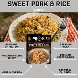Peak Refuel Sweet Pork & Rice | Premium Freeze Dried Camping Food | Backpacking & Hiking MRE Meals | Just Add Water | 100% Real Meat | 40g of Protein | 2 Serving Pouch