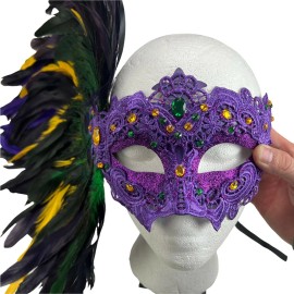 Masquerade Mask Purple Elegant Beautiful Gems & Feather Swan Mardi Gras  Masquerade Mask