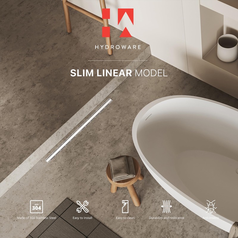 Hydroware Slot Linear Shower Drain - Stainless Steel Rectangular Shower