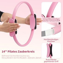 BSJ BESTGYM Pilates Ring Set for Women, Pilates Equipment with 5 Resistance Bands & Accessories, Pilates Ball, 14'' Magic Circle Hoop, Pilates Starter Kit for Beginners at Home (Pink)