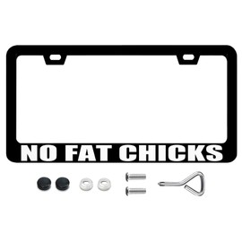 License Plate Frames No Fat Chicks Metal License Plate Frame with Screws Funny License Plate Cover Holder 6.3 X 12.3 inch for Car Decoration for Women Men LICEPLAME
