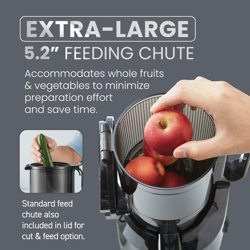 Elite Gourmet EJX320 Big Mouth Whole Fruit 5.2” Self-Feeding Chute,