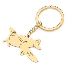 NEWEI Aeroplane Keyring Helicopter Pilot Pendant Propeller Rings Charms for Women Girls Traveller Flight Attendant Essentials, Gold Plated Plane B