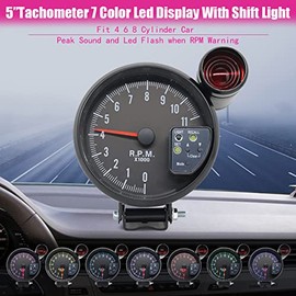 tacómetro de 5 pulgadas con retroiluminación de 7 colores en fibra de carbono, luz de cambio con sonido de pico y flash LED de advertencia de RPM