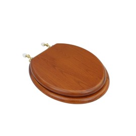 Renovators Supply Manufacturing Light Mahogany Wooden Toilet Seat Round Toilet Seat With Brass PVD Hinges And Non Slip Bumper