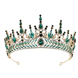 Baroque Rhinestone Queen Crown Tiara: Crystal Bridal Wedding Tiara Diamond Princess Crown Bridal Costume Jewellery Hair Accessories Green, Crystal
