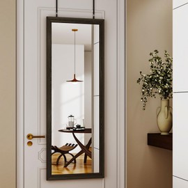 Door Mirrors, Over the Door Full Length Wall Mirror, 51"x 18" Full Length Mirror Door Hanging Back of Door Mirrors, Wood Frame Long Full Body Mirror for Bedroom Living Room Closet Locker Room Entryway