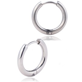 Puente Hoop Earrings, Binaural Set, Stainless Steel, Men's, Women's, Hoop Earrings, 18G, Simple, Silver Stainless Steel