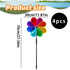 4Pcs Garden Windmill, Total Length 70cm Diameter 30cm Bird Scarer For Garden Eight Leaf Sequin Windmill Suitable For Balcony,Farm,Courtyard Decoration