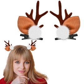 Fluffy Reindeer Antlers Hair Clips Deer Hair Clips Barrettes Pine Cone Elk Reindeer Ears Alligator Clips Decorative Christmas Headdress Reindeer Costume Accessories for Women Men Girls Boys