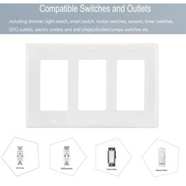 3-Gang Switch Outlet Wall Plate Cover Decorator Electrical Faceplate for Light Switche, Smart Switch, Receptacle, Dimmers, USB Outlet, GFCI, White (6-Pack)