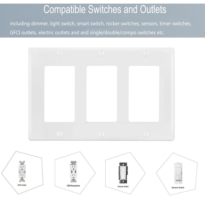 3-Gang Switch Outlet Wall Plate Cover Decorator Electrical Faceplate for