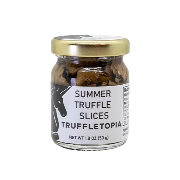 Truffletopia Summer Truffle Slices (1.8 oz) – Black Truffle Carpaccio made of Real Italian Truffles a Perfect Luxury Topping or Gourmet Ingredient that is a Ready to Eat alternative to Fresh Truffles
