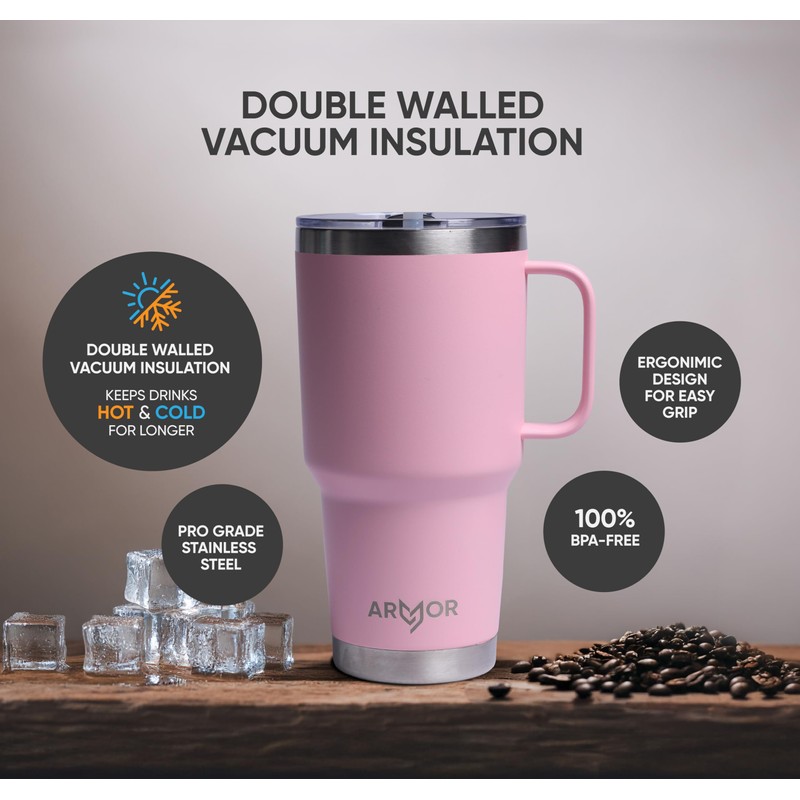 Product Armor 30oz Stainless Steel Tumbler with Handle (Blossom Pink)