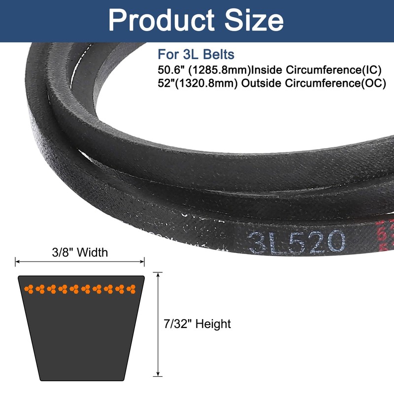 sourcing map 3L520 Classic Wrapped Rubber V-Belt, 52"(1321mm) Outside Circumference,