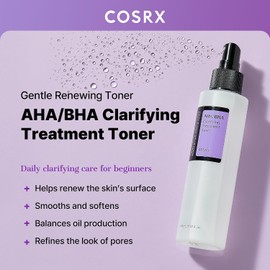 COSRX Tónico Facial AHA/BHA Clarificante - Toner Exfoliante Suave con Ácido Glicólico y Betaína Salicilato, Refina Poros y Mejora Textura de la Piel, 150 ml
