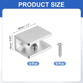 PATIKIL 4 Pcs Adjustable Frameless Glass Shelf Bracket, 8-10 mm Shower Glass Clamp Clip Wall Mounted Zinc Alloy Clamp Holder Rectangular for Wall Wood Shower Acrylic Shelf Brushed, Silver