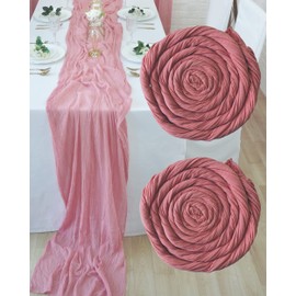 2pc 13ft Cheesecloth Table Runner Dusty Rose 35 x 160 inches Long Boho Table Runner for Wedding Baby/Bridal Shower Holiday Party Decorations Rustic Gauze Sheer Crinkle Fabric (Pack of 2 - Dusty Rose)