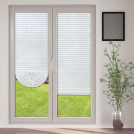Threehoney 2 Pcs 23 x 110 Inches Paper Temporary Blinds for Folding Sliding Patio Doors French Door French Casement Window Light Filtering Pleated Shades Free Cut Adhesive Paper Blinds Home Office