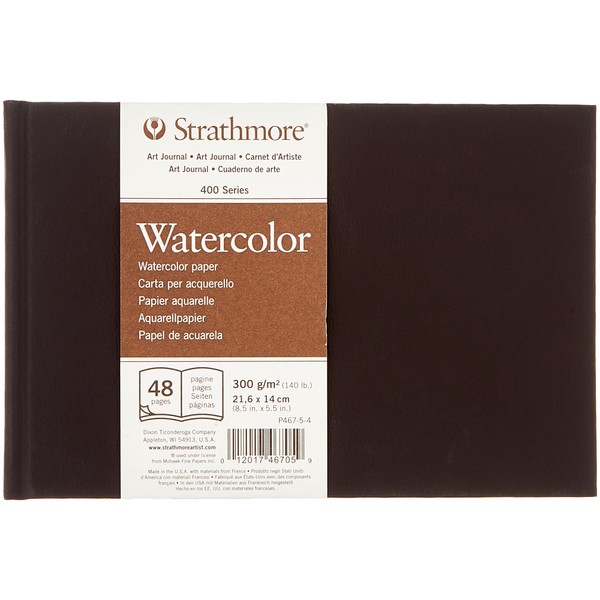 Strathmore 400 Watercolour Hardbound 300gsm Paper Book, Cold-Pressed, 8.5 x 5.5 in, 24 Sheets, Ideal for Professionals & Students