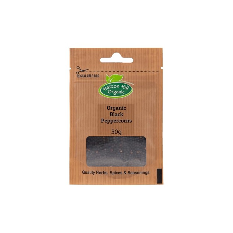 Organic Black Peppercorns 50g by Hatton Hill Organic