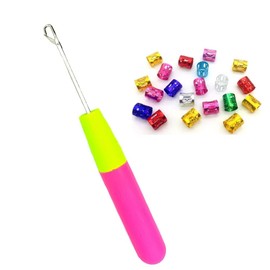 Braiding Hair Extensions Tool 1 Pack Latch Hook Crochet Needles for Crochet Hair Extensions 20 Pcs Metal Colorful Dreadlock Beads Jewelry for Braids Dreadlock Rings Metal Cuffs for Braiding Hair