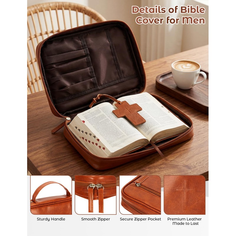 Bafeil Leather Bible Cover for Men, Large Bible Case with