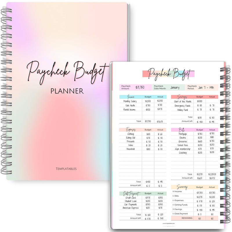 Paycheck Budget Planner - Undated Financial Organizer for Weekly, Bi-Weekly,