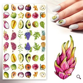 Nail Stickers Decals (5 Sheets) Tropical Fruits Vintage Watercolor Painting FLONZNAIL Nail Décor