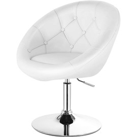 LUARANE Modern Vanity Chair, Height Adjustable PU Leather Accent Chair with Metal Frame Round Tufted Back, Tilt Swivel Makeup Chair for Living Room Bedroom Lounge Pub, White (1)
