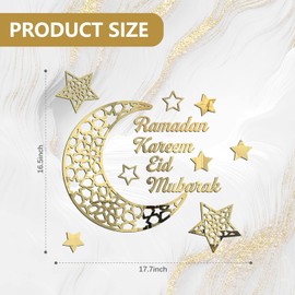 Ramadan Mubarak Decorations for Home Ramadhan Decoration Wall Stickers Eid Decor Moon Star Acrylic Walls Decals for Islamic Muslim Home (Gold)