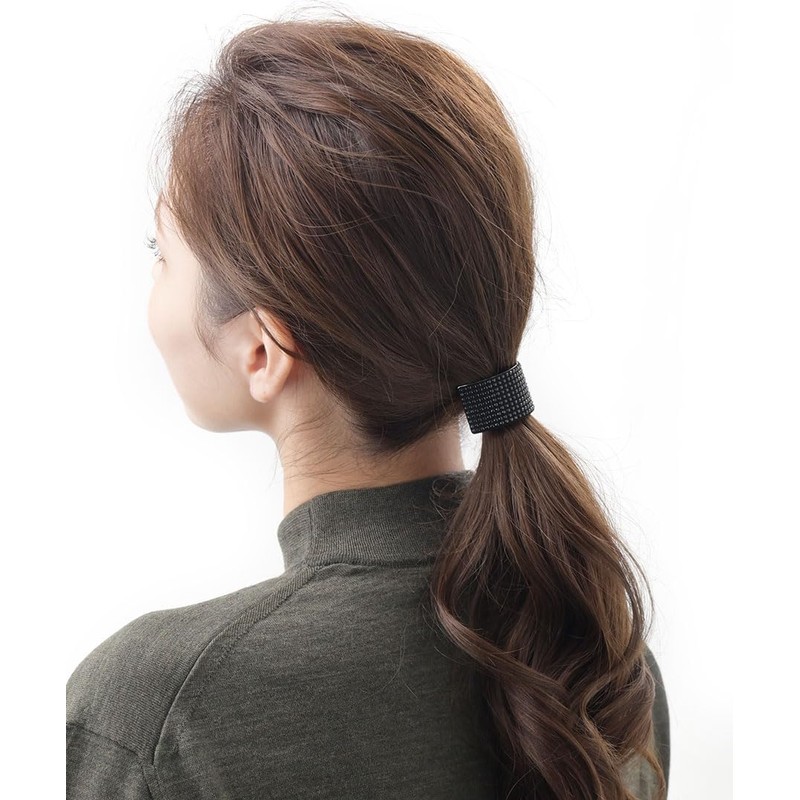 VingTAINE H7306-BK Studded Curved Plate Pony Hook Hair Cuff, Pony