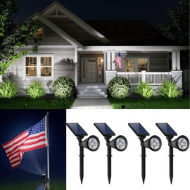 LUMIGROVE (4 Pack Cool White) Solar Powered Spotlights Security Lighting Outside Waterproof LED Outdoor Spot Lights Landscape Lighting for Flag, Tree, Wall, Yard, Garden, Backyard, Walkway.