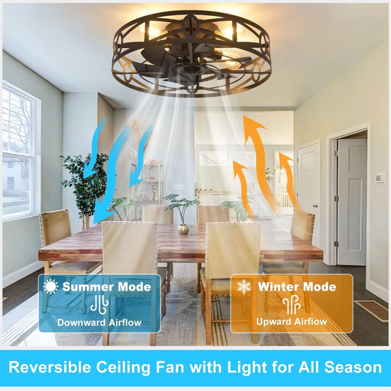 Depuley Flush Mount Ceiling Fan: 20" Caged Ceiling Fans with