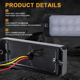 yifengshun Flashing Lights For Grille 12LED Amber&White Warning Strobe Emergency Ploice Light Super Bright Waterproof 12-24V Beacon Lights Suitable For All Vehicles Hazard Warning Lights