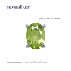 Silvershake - arete de plata de ley 925 con piedra natal ovalada de 7 x 5 mm, chapado en oro blanco o chapado en oro amarillo, para mujer, Plata de ley, peridota natural