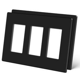 CML 3-Gang Black Screwless Decorator Wall Plate, 2 Pack Outlet Receptacle Cover and Switch Plate, Hidden Screw Smooth Face, Standard Size 4.68”X 6.54”, UL Listed