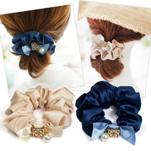 BIANHUAN Scrunchie Ribbon, Adult, Women's, Hair Elastics, Hair Pony, Volume, Large, Hair Accessories, Casual, Stylish, Plain, Wedding, Party, Office Gift (A)