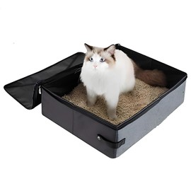Portable Cat Litter Tray, Waterproof Cat Litter Tray, Travel for Cat, Foldable Oxford Cloth with Cover, Suitable for Home (Small, Grey)