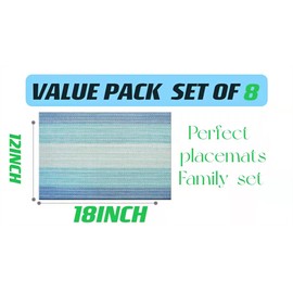 WANGCHAO Placemats Set of 8 Placemats Dining Room Table Mats Woven Vinyl Washable Durable Heat-Resistant Non-Skip Kitchen Strip PVC Placemats(Sky Blue)