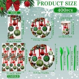 Suttmin 400 Pcs Red Green Balls Plates and Napkins for 50 Guests Baby Bridal Shower Party Decorations Disposable Dinnerware Set Disposable Plates Napkins Cups Set for Summer Christmas Party Supplies