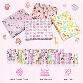 Omilion 34 Pack Baby Receiving Blanket Set: 4 Flannel Cotton Blankets (30" x 30") & 30 Infant Washcloths - Mixed Patterns