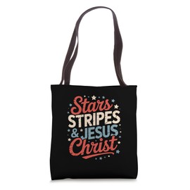 Stars & Stripes Jesus Christ 4th Of July Religious Christian Tote Bag