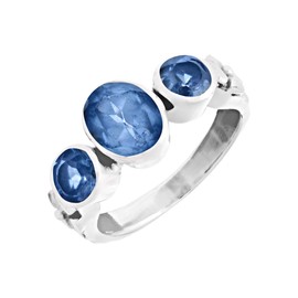 81stgeneration Women's925 Sterling Silver Chunky Triple Blue Topaz Oval Gemstone Ring