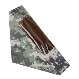 Restaurantware Cafe Vision 4.8 x 2 Inch Sandwich Paper Boxes, 25 Small Sandwich Wedge Boxes - With Window, Disposable, Camouflage Paper Triangle Sandwich Containers, Grease-Impervious Lining