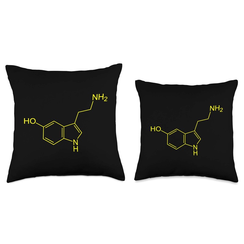 Serotonin Molecule Throw Pillow, 18x18, Multicolor