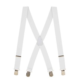 Suspender Store 1.5-Inch Wide Elastic X-Back Suspenders - Nickel Pin Clips - 42" for 5'0" to 5'9" tall - White